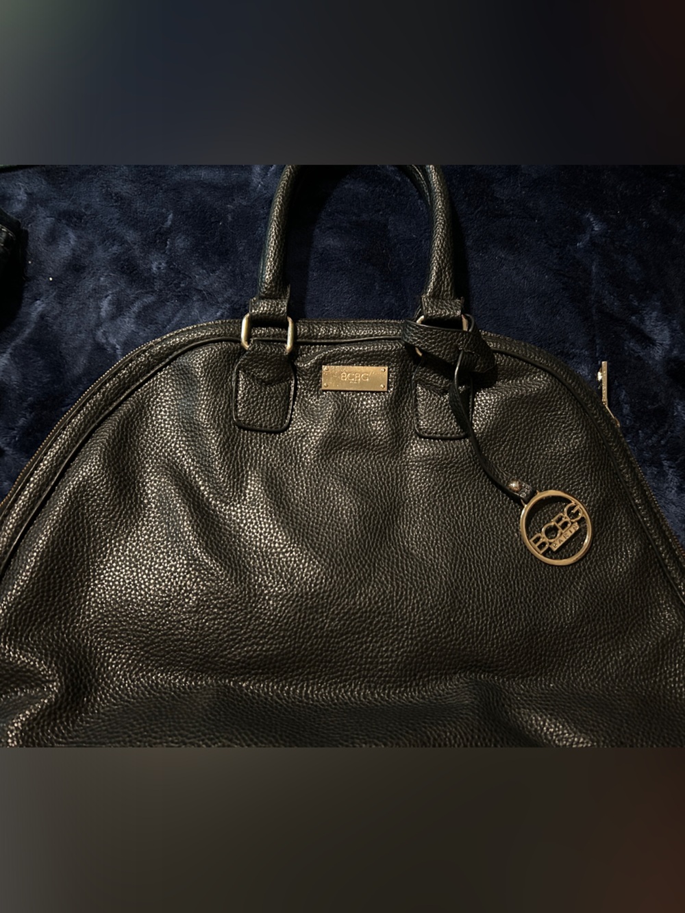BCBG Paris Black Pebbled Leather Tote with Gold BCBG Charm